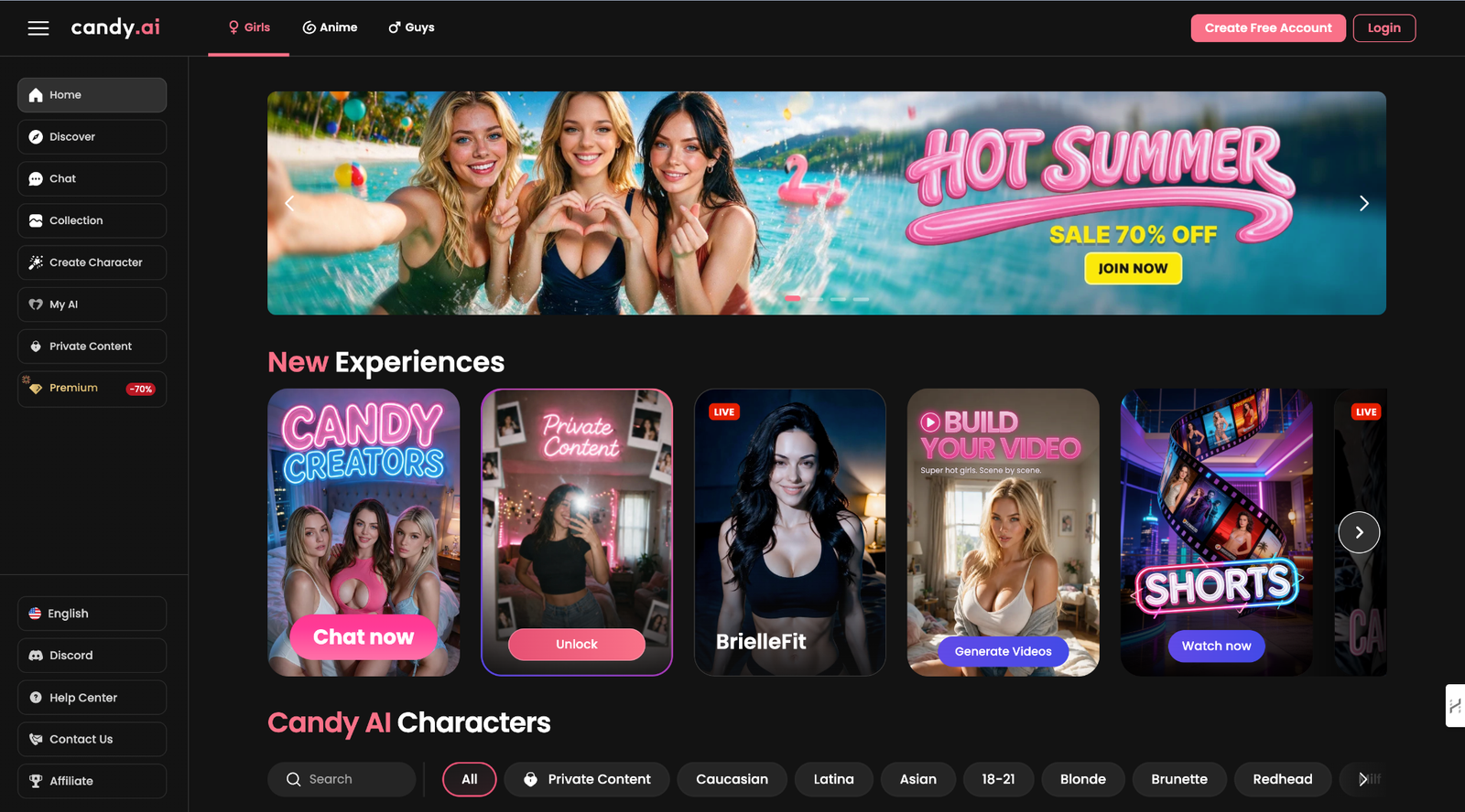 Candy AI character discovery and companion interface