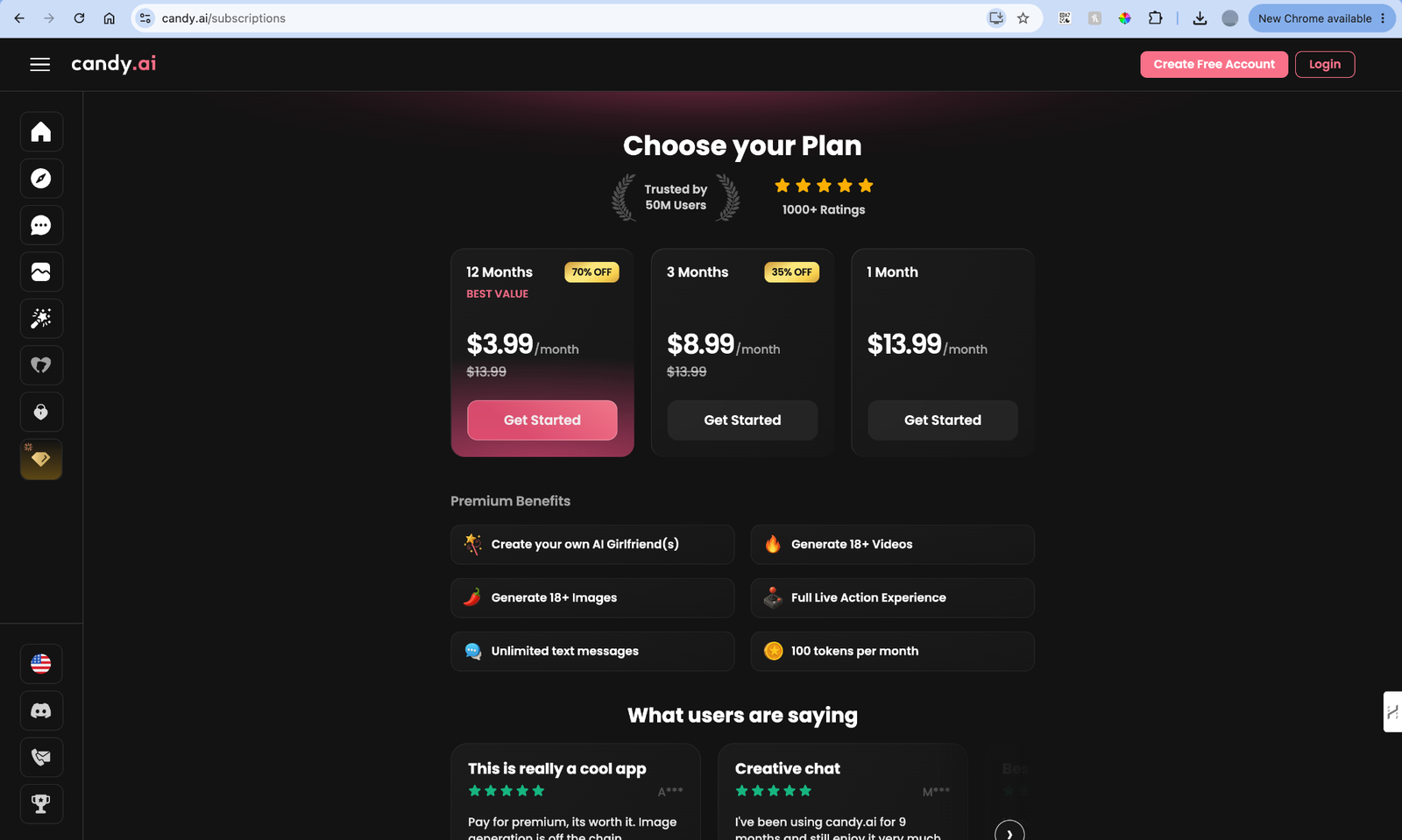 Candy AI subscription prices in U.S. dollars