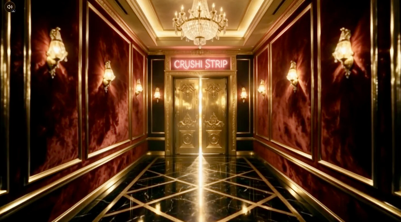 Gilded corridor leading to the doors of Crushi Strip.
